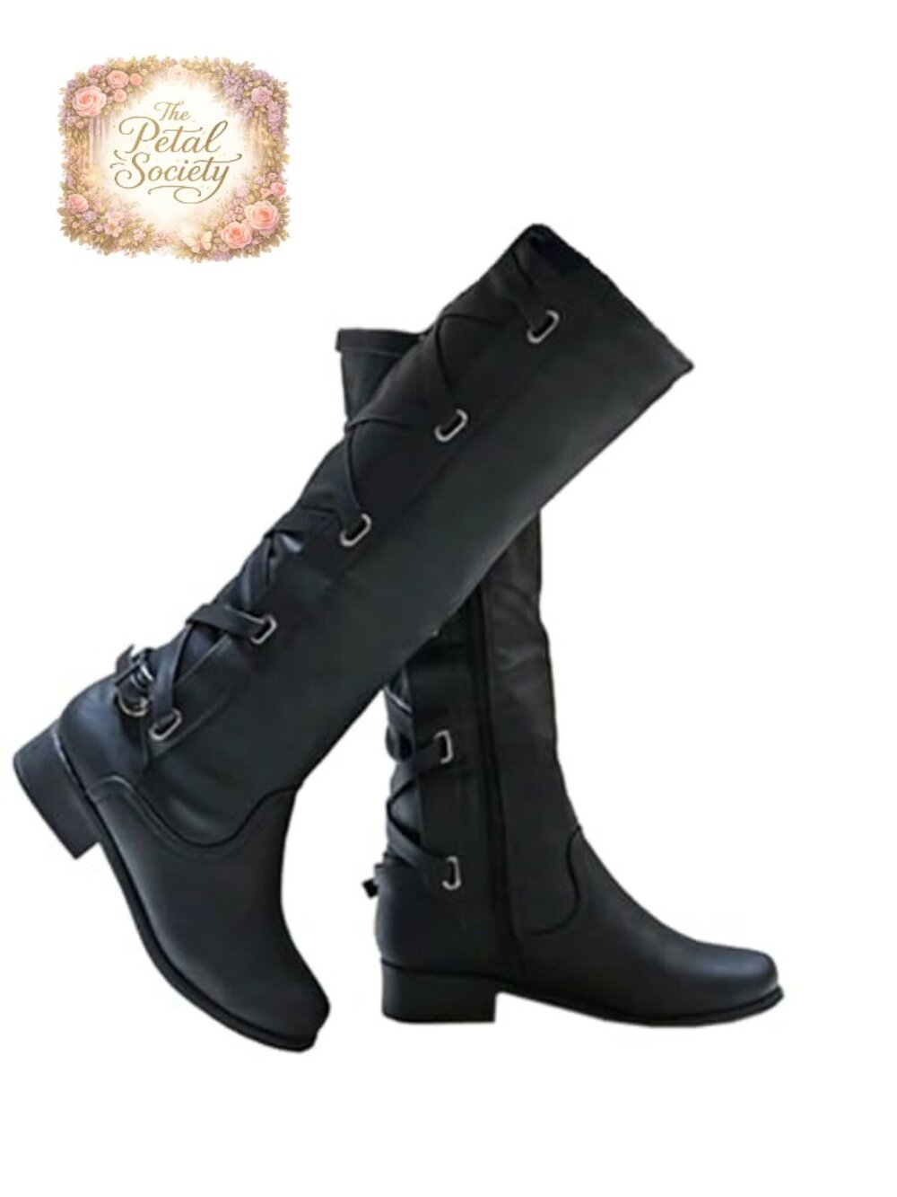 Womens Strappy Motorcycle Knee High Boots Winter Lace Up Riding Flat Low Heel